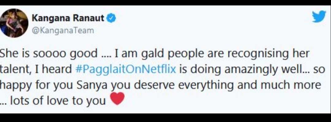 Sanya Malhotra की फिल्म पगलैट को लेकर Kangana Ranaut किया था ट्वीट, पढ़ते वक्त सान्या के कांप रहे थे एक्ट्रेस के हाथ 2 IMG 20210403 204323