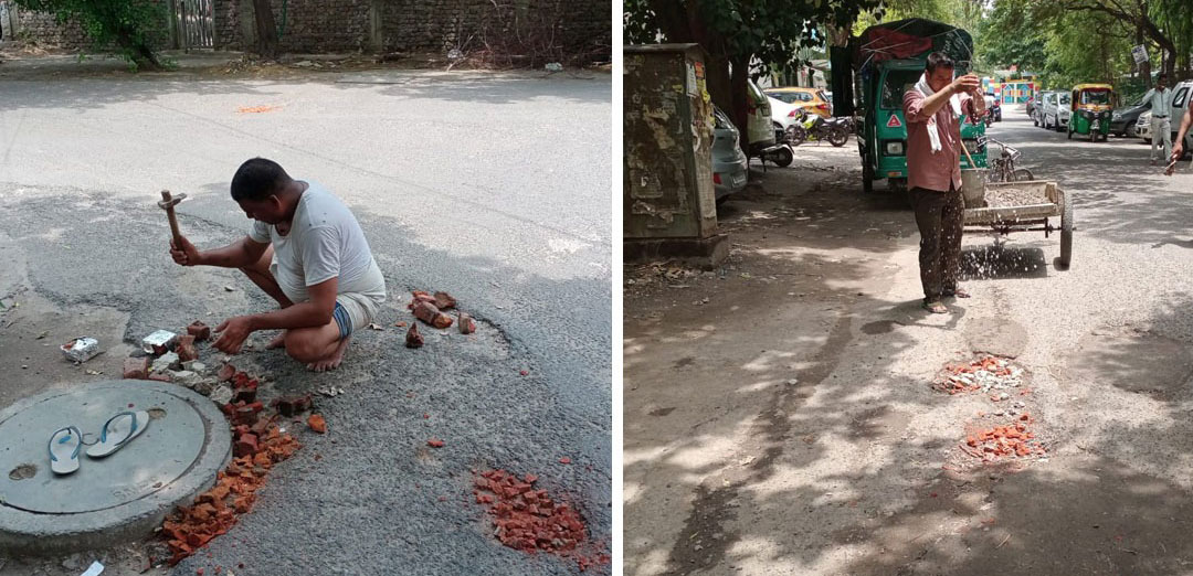 आई पी एक्सटेंशन में जगह जगह टूटी सरको सड़को की मरमत कराई गई (Aparna Goel निगम पार्षद) 7 19 1