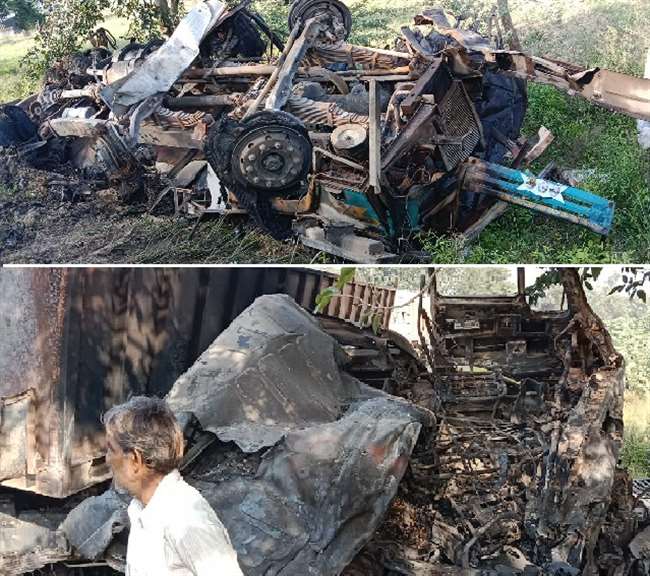 Kanpur.truck trailer accident कानपुर के घाटमपुर में ट्रक-ट्रेलर की भिड़ंत के बाद लगी आग में तीन जिंदा जले, पांच घंटे हाईवे जाम